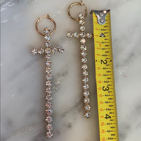 🎀Cross Rhinestone Faux Gold Drop Earrings - Picture 5 of 7